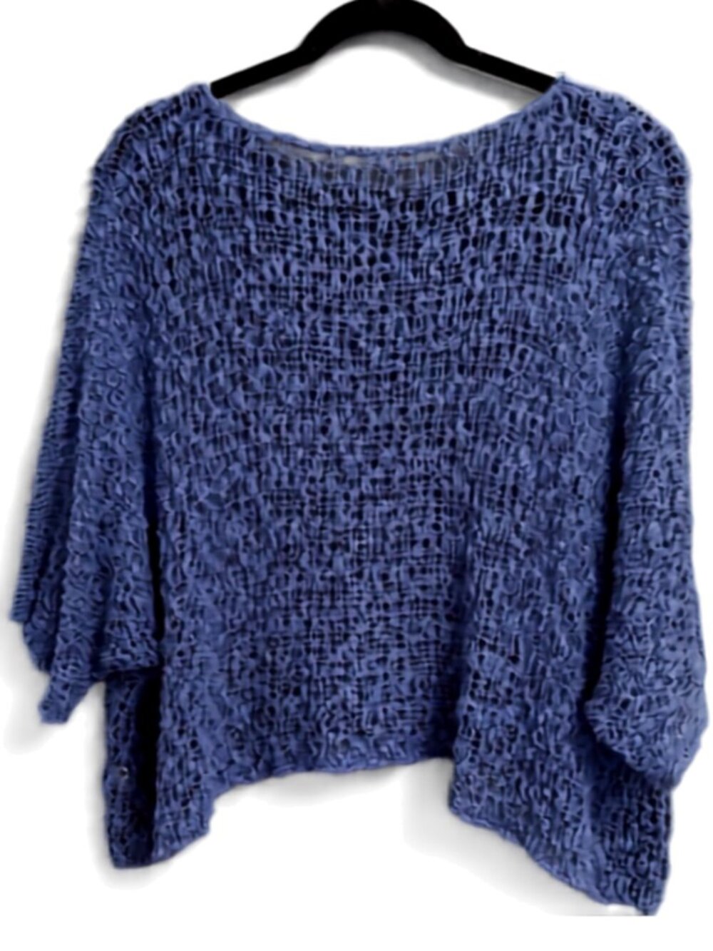 Blue Open-Knit Batwing Handkerchief Sweater Cotton Rayon - Picture 2 of 9